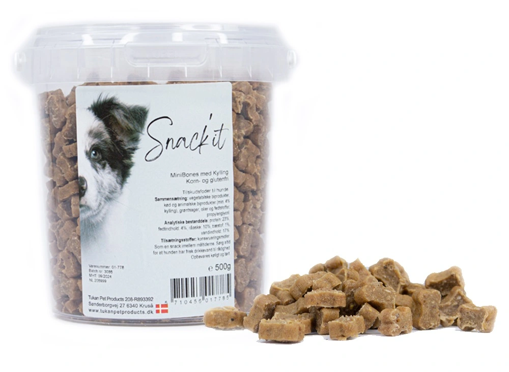 Snackit Semi-Moist Mini Bones med Kylling 500 g - bløde hundesnacks